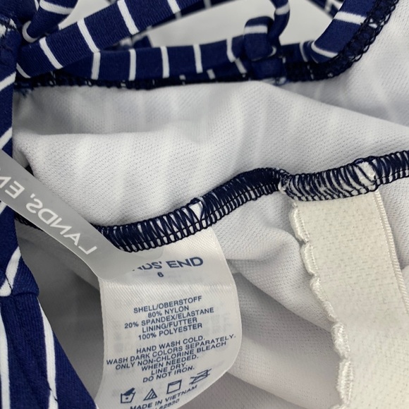 Lands End navy blue stripe swim white one piece swimsuit tie strappy new 6 - Picture 3 of 4